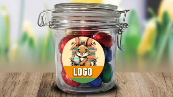 Weckpotje met paaseitjes en logosticker