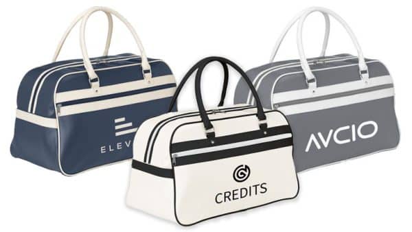 Retro sporttassen met logo in diverse kleuren - donkerblauw, grijs, wit