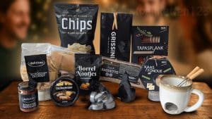 Fantastische Fondue kerstpakket met kaasfondue, snacks en sfeervolle accessoires