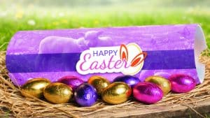 Paaseitjes in full colour bedrukte pillow box met logo – zakelijk Paasgeschenk