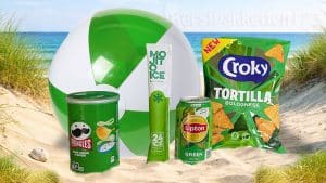 Groen zomerpakket met strandbal en snacks relatiegeschenk