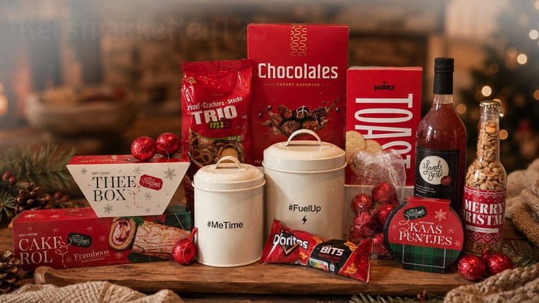 Knus Happy Holidays kerstpakket met handige opbergblikken