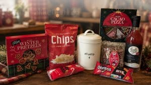 Knusse Kerst Landelijk keukenblik kerstpakket met alcoholvrije glühwein en winterse lekkernijen.