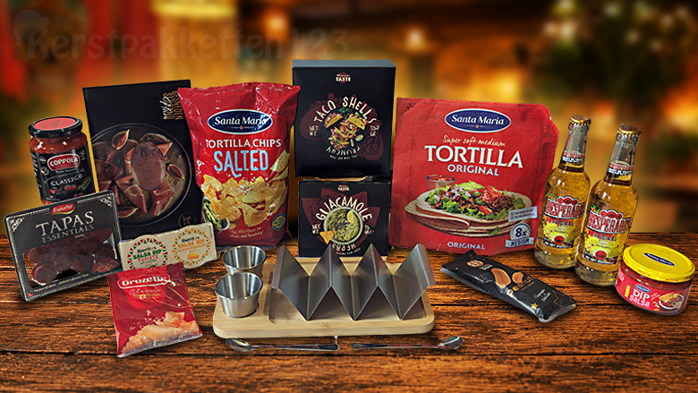 Kerstpakket The Taste of Mexico met Mexicaanse Streetfood serveer set, tapas en Desperados