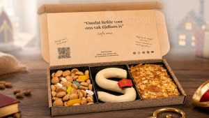 Sinterklaaspakket met marsepeinen letter, kruidnootjesmix en handgemaakte gevulde speculaas