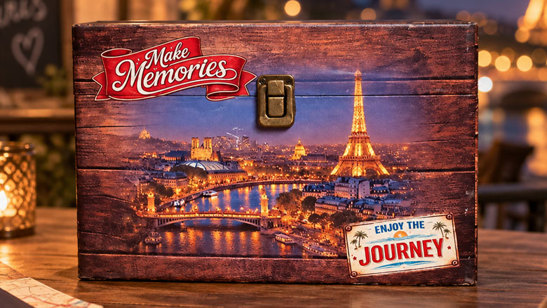 Make Memories sfeervol kistje met foto Parijs bij nacht