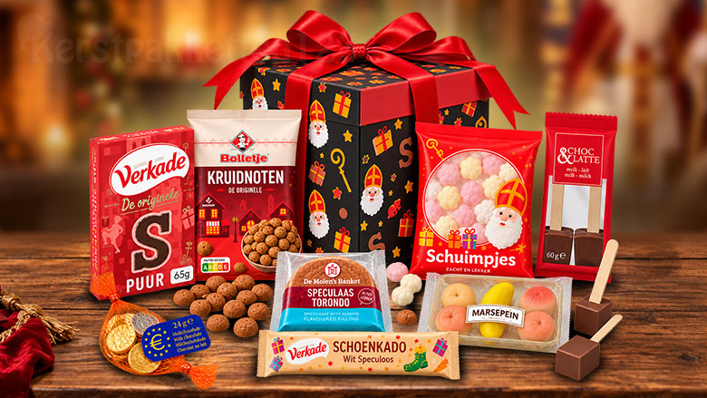Sfeervol Sinterklaaspakket voor personeel met chocoladeletter kruidnoten en Sintlekkernijen