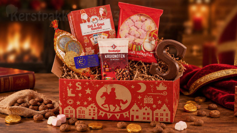 Sinterklaas Smul & Kwartet Pakket met chocoladeletter, kruidnoten, spekken en chocolademunten