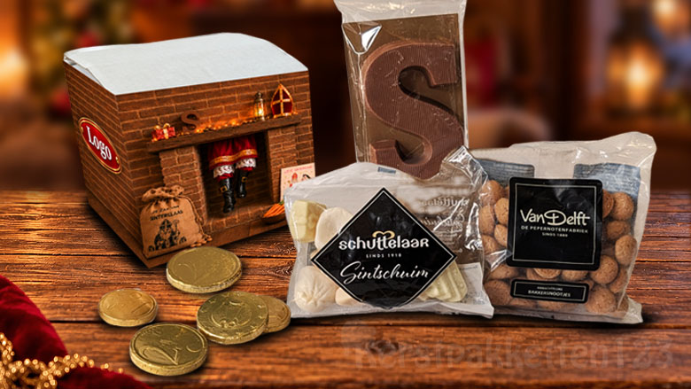 Sinterklaaspakket met chocolade, kruidnoten en schuimpjes