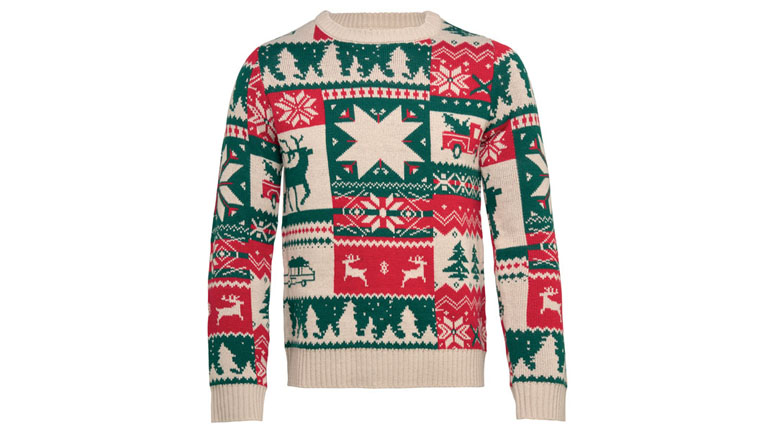 Gebreide beige kersttrui met logo of naam als kerstcadeau voor personeel